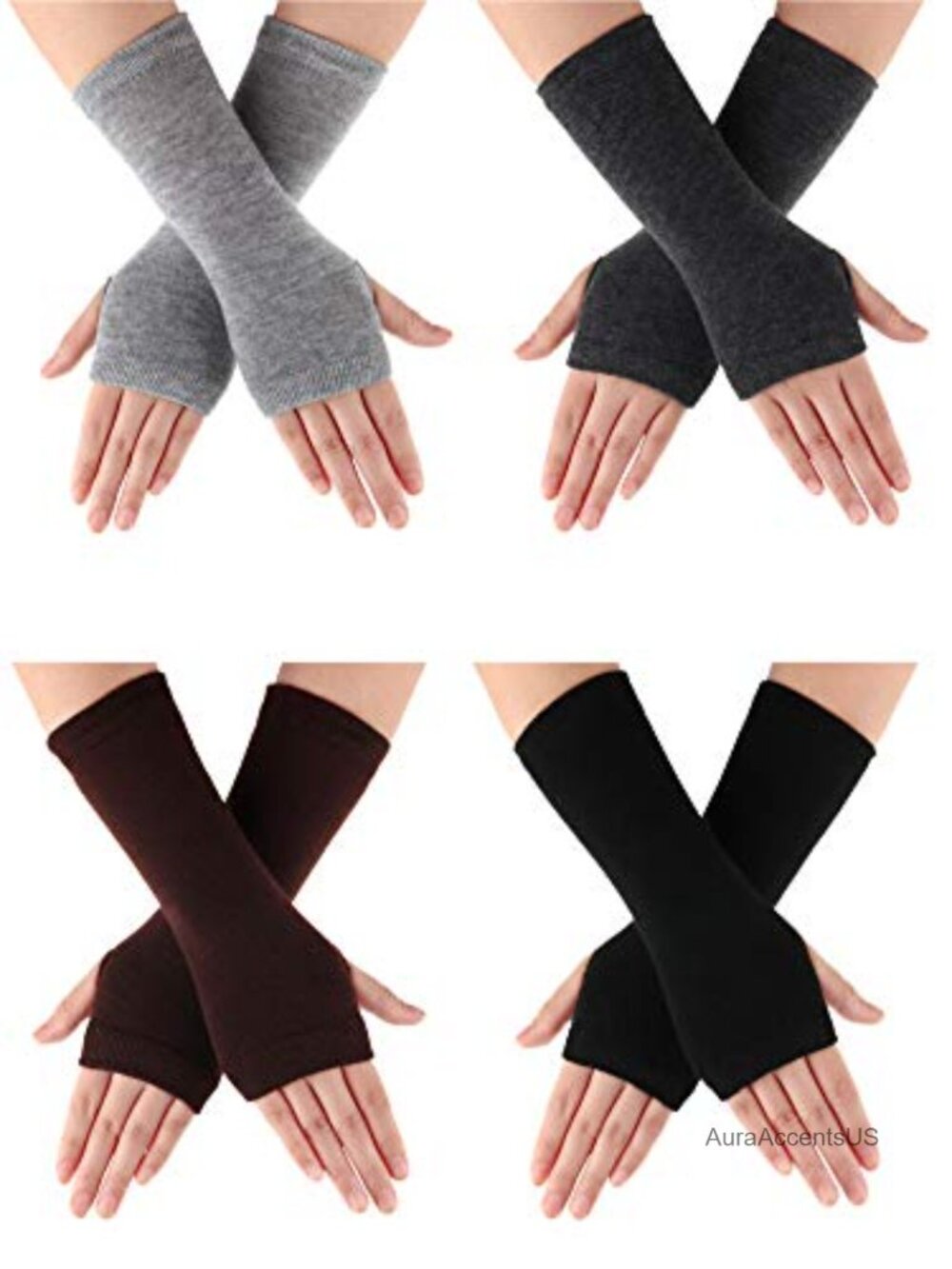 Fingerless Gloves Wrist Warmers Half Finger Typing Gloves 4 Pairs